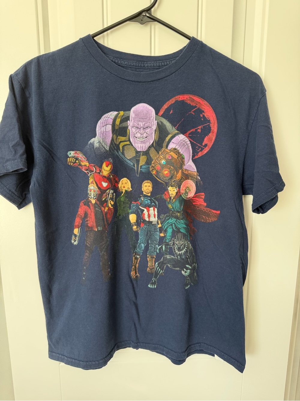 Marvel Kids Navy Blue Short Sleeve Tee with Multicolor Avengers & Thanos Graphic